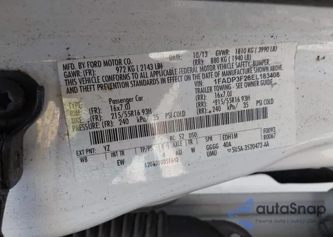 2014 Ford Focus Se из США, поврежденный, VIN 1FADP3F28EL183408